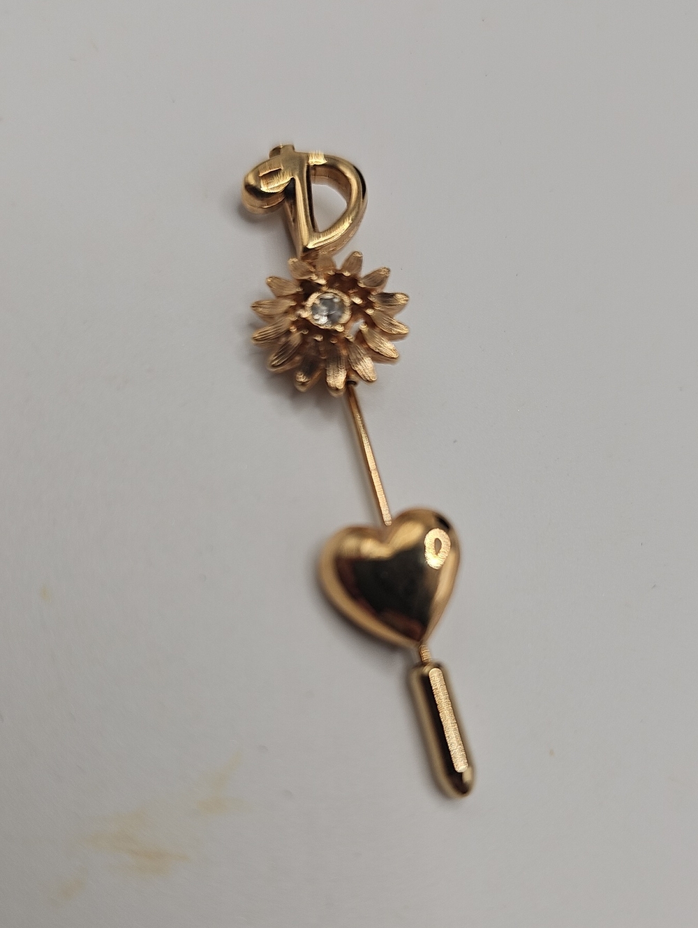 Gold Puffed Heart & Flower Slide Pin. By Sara Coventry. Excelant Condition